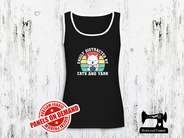 Easily Distracted By Cats And Yarn - BLACK - Panels On Demand