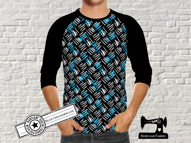 Blue Checkerplate - cotton lycra - 150cm wide
