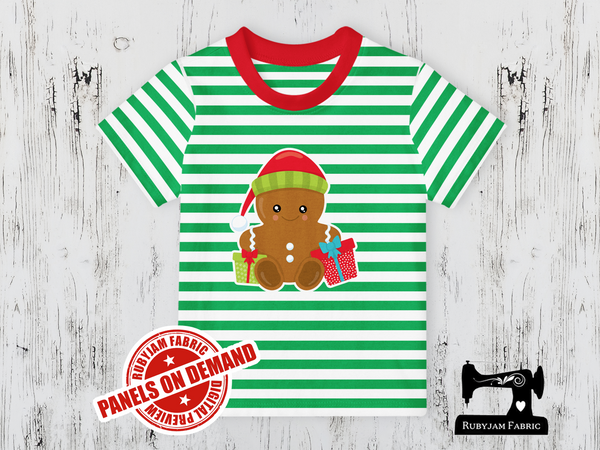 Christmas Gingerbread Gifts - GREEN WHITE YDS - Panels On Demand