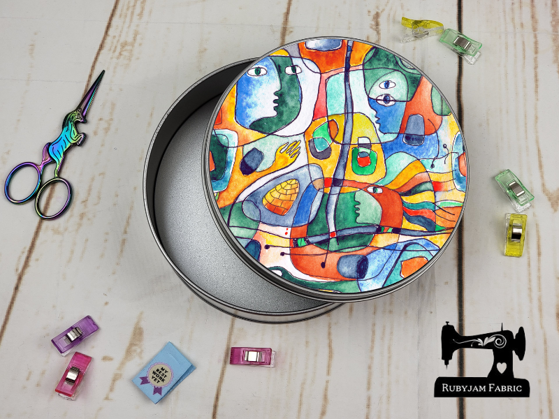 Cubism - Sewing Storage Tin (Round) - Bespoke