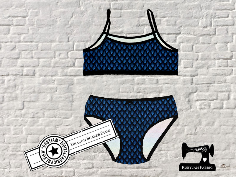 Blue Dragon Scales - cotton lycra - 150cm wide