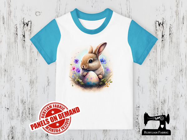 Easter Bunny with Purple Flowers - WHITE - Panels On Demand