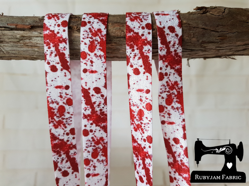 1M Blood Splatter - Printed - 5/8" (16mm) - Fold Over Elastic (FOE)