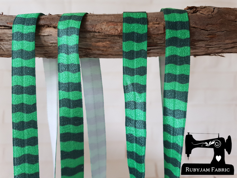 1M Green Waves - Printed - 5/8" (16mm) - Fold Over Elastic (FOE)