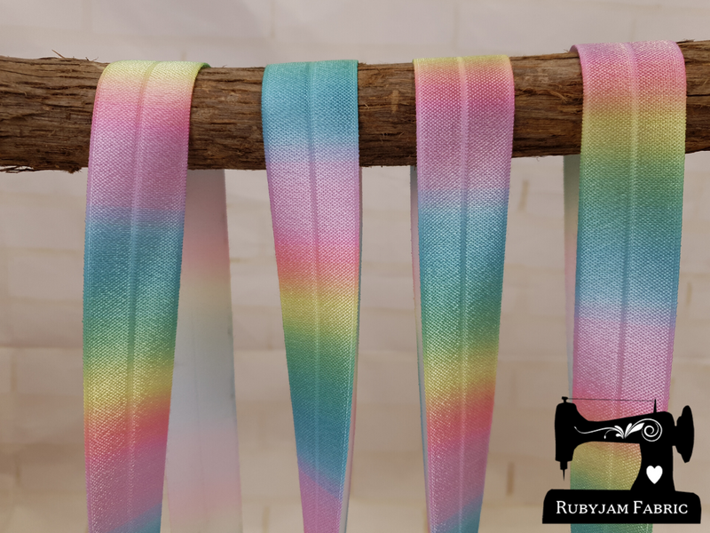 1M Pastel Rainbow Ombre - Printed - 1" (25mm) - Fold Over Elastic (FOE)