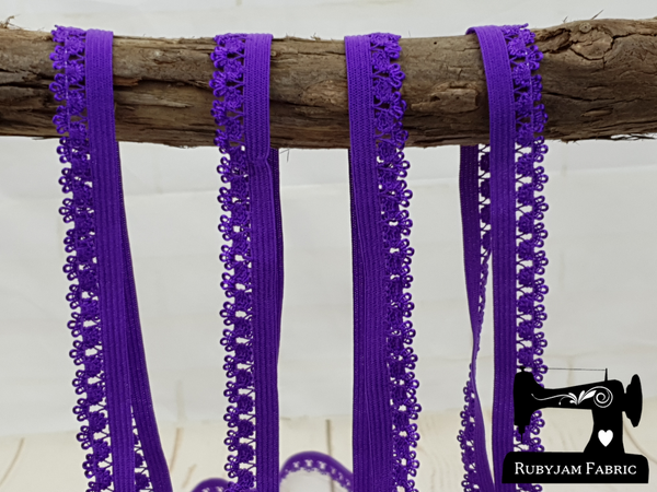 1M ROYAL PURPLE Decorative Elastic Lace Picot Trim (Approx 15mm wide)