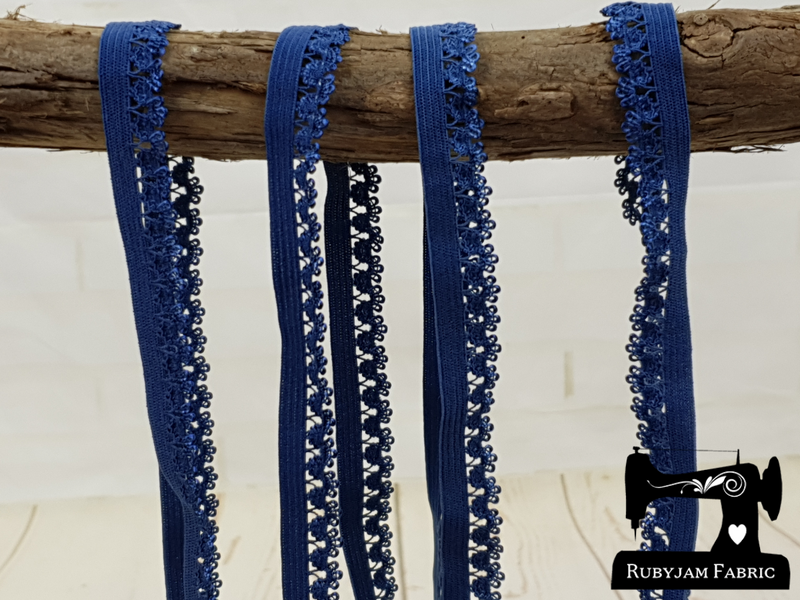 1M DARK BLUE Decorative Elastic Lace Picot Trim (Approx 15mm wide)
