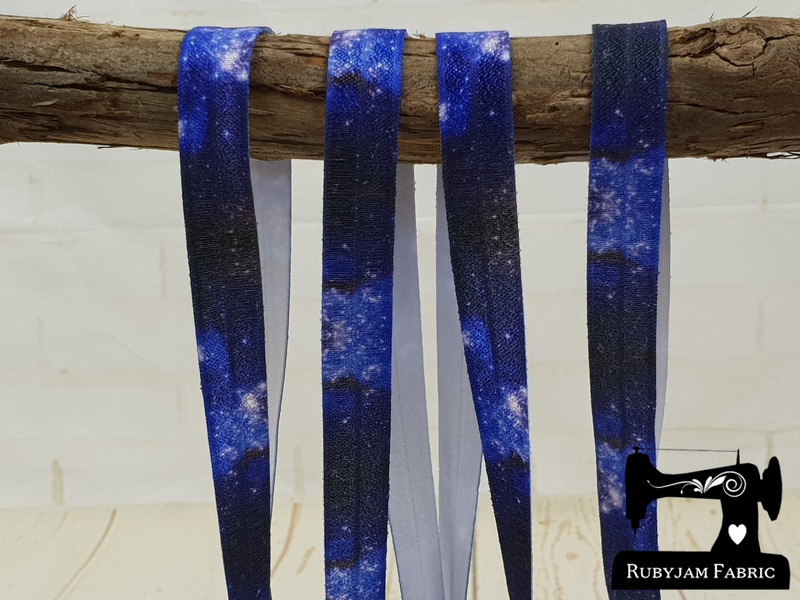 1M Dark Blue Galaxy - Printed - 5/8" (16mm) - Fold Over Elastic (FOE)