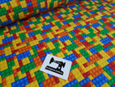 Red Yellow Building Bricks Blocks - cotton lycra - 150cm wide