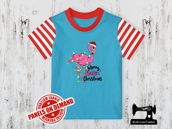 Merry Flockin Christmas Flamingo - LIGHT BLUE - Panels On Demand