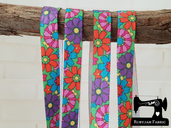 1M Flower Power - Printed - 5/8" (16mm) - Fold Over Elastic (FOE)