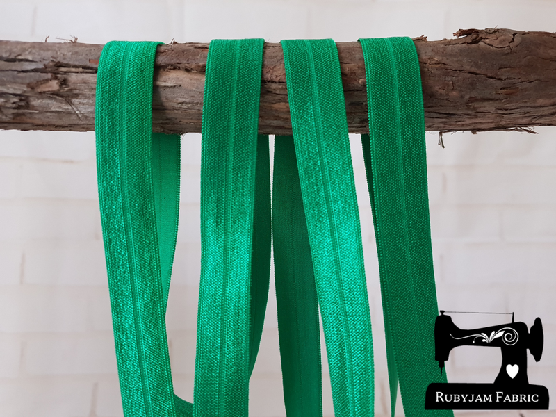 1M Emerald Green - Solid - 5/8" (16mm) - Fold Over Elastic (FOE)