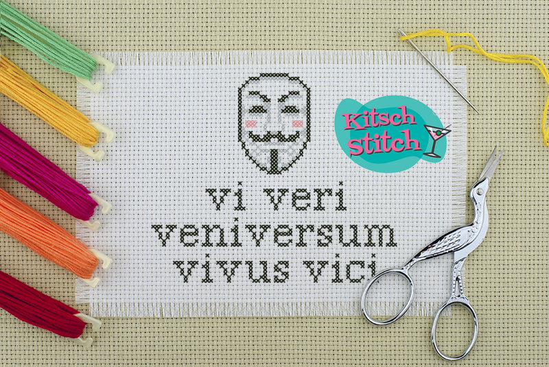Guy Fawkes - Vi Veri Veniversum Vivus Vici - Cross Stitch Pattern - Kitsch Stitch Studio
