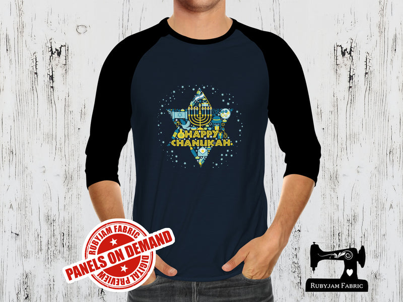 Happy Chanukah Star - NAVY BLUE - Panels On Demand