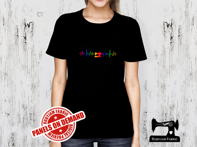 Sewing Machine Heartbeat Rainbow - BLACK - Panels On Demand