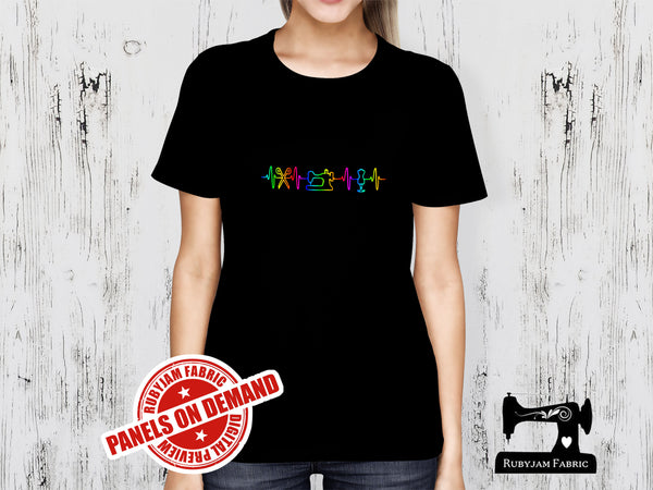 Sewing Heartbeat Rainbow - BLACK - Panels On Demand