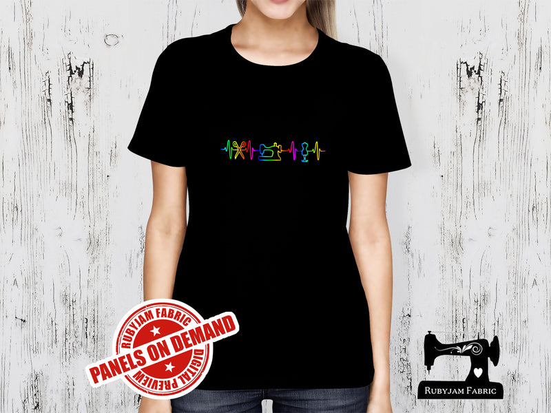 Sewing Heartbeat Rainbow - BLACK - Panels On Demand