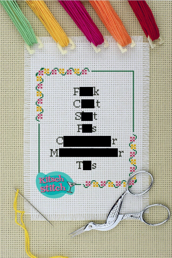 7 Words You Can't Say On TV - Cross Stitch Pattern - Kitsch Stitch Studio