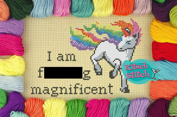 I Am F***ing Magnificent - Cross Stitch Pattern - Kitsch Stitch Studio