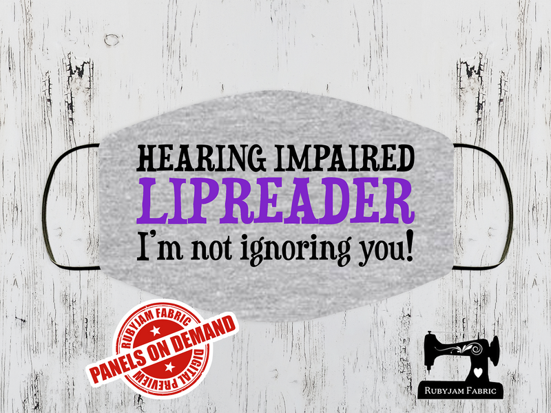 Hearing Impaired Purple Face Mask Panel - HEATHER GREY - Panels On Demand