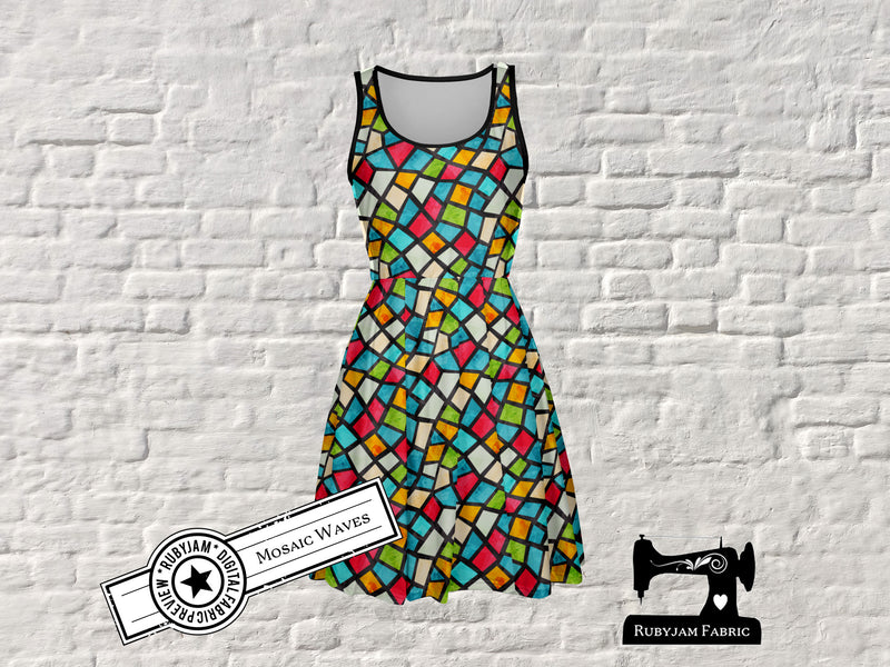 Mosaic Tiles - cotton lycra - 150cm wide - clearance