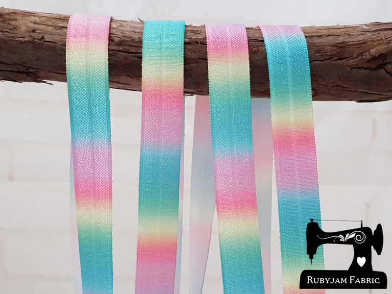 1M Pastel Rainbow Ombre - Printed - 5/8" (16mm) - Fold Over Elastic (FOE)