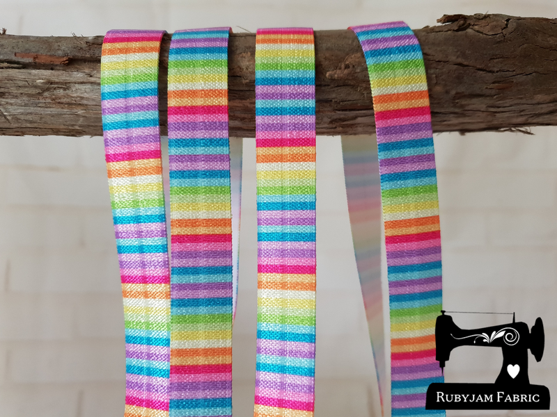 1M Rainbow Stripes Pastel - Printed - 5/8" (16mm) - Fold Over Elastic (FOE)