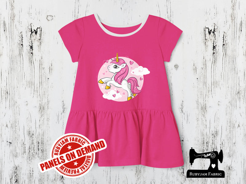 Unicorn Love Hearts - FUCHSIA - Panels On Demand