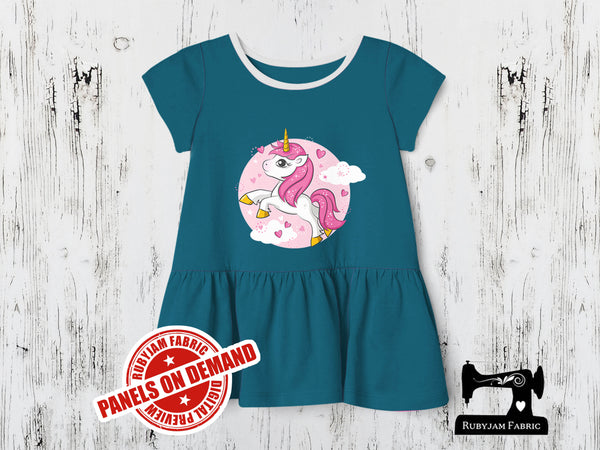 Unicorn Love Hearts - TEAL BLUE - Panels On Demand