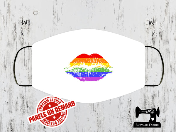 Pride Rainbow Lips Face Mask Panel - WHITE - Panels On Demand