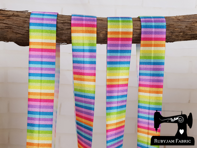 1M Rainbow Stripes Pastel - Printed - 1" (25mm) - Fold Over Elastic (FOE)