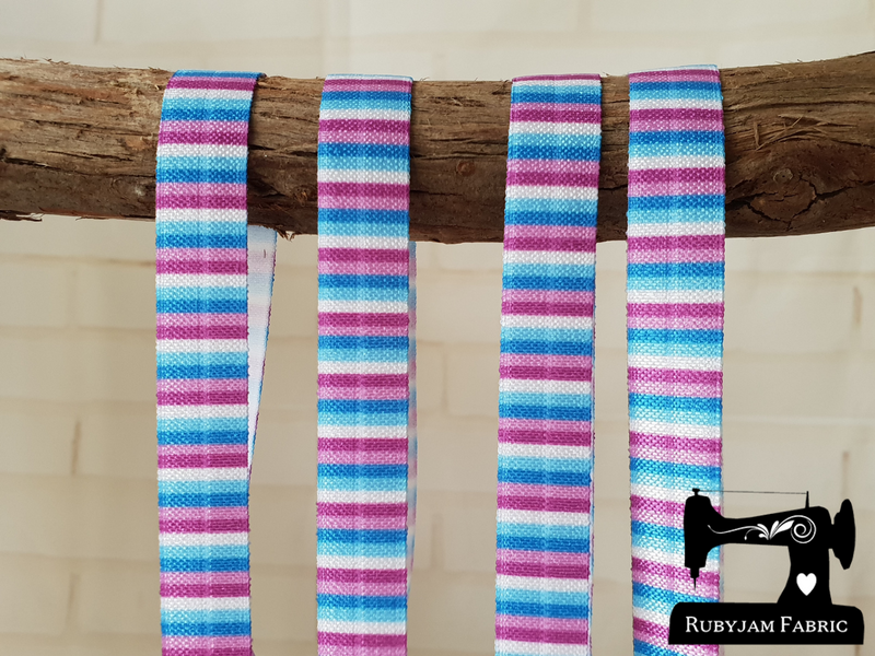 1M Purple Blue Stripes - Printed - 5/8" (16mm) - Fold Over Elastic (FOE)