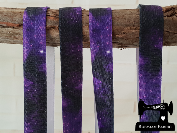 1M Purple Galaxy - Printed - 5/8" (16mm) - Fold Over Elastic (FOE)