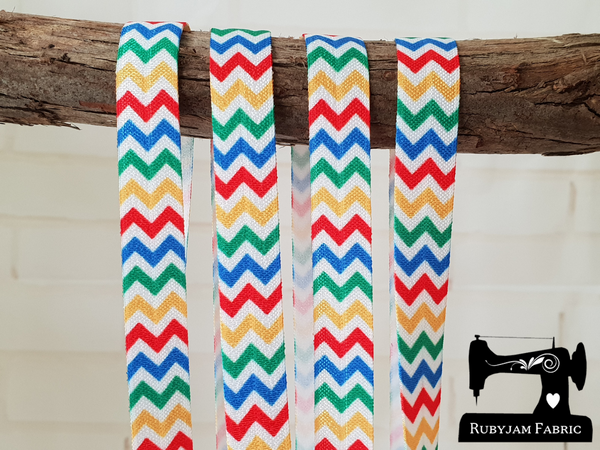 1M Rainbow Chevron - Printed - 5/8" (16mm) - Fold Over Elastic (FOE)