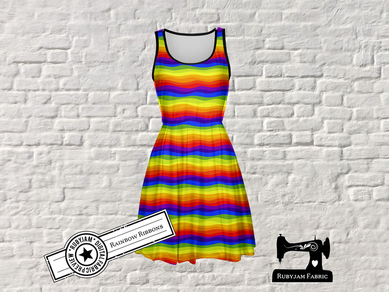 Rainbow Ribbons - cotton lycra - 150cm wide - clearance