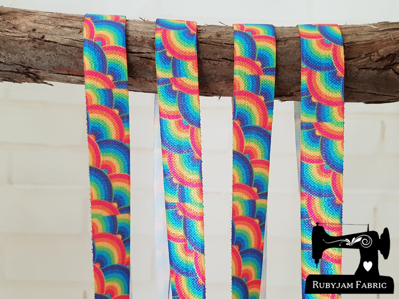 1M Rainbows Repeat - Printed - 5/8" (16mm) - Fold Over Elastic (FOE)