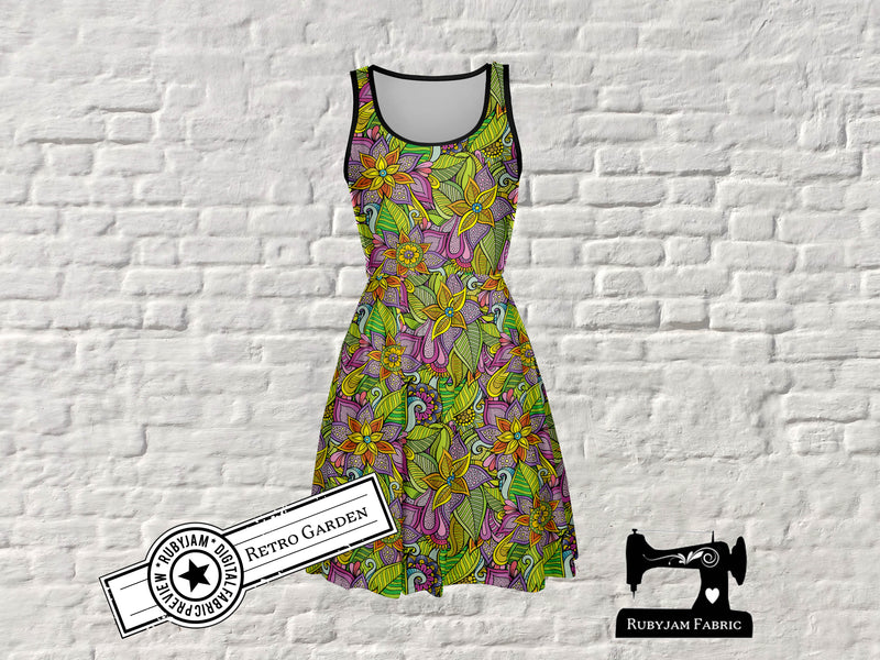 Retro Garden - cotton lycra - 150cm wide