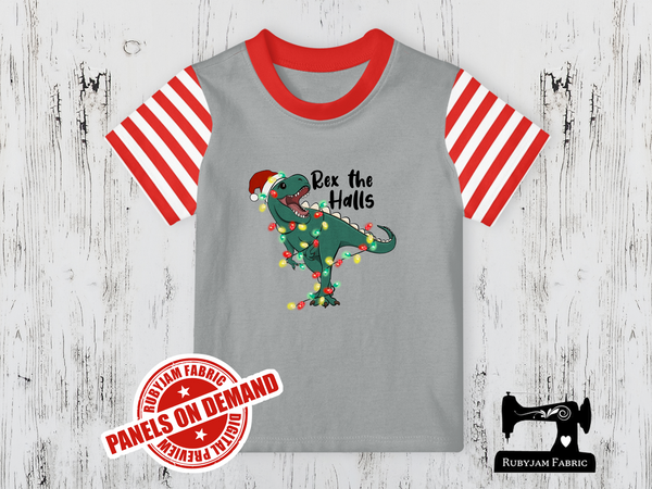 Rex the Halls Christmas Dinosaur - HEATHER GREY - Panels On Demand