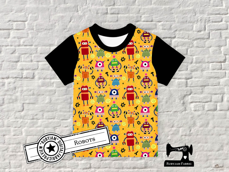 Robots - cotton lycra - 150cm wide