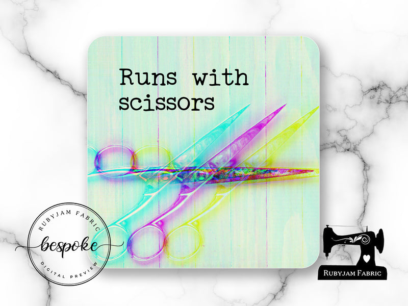 Runs With Scissors - Drink Coaster - Bespoke