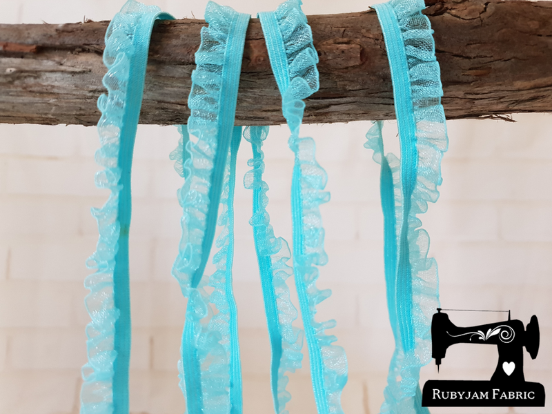 1M SKY BLUE Decorative Elastic Ruffle Trim (Approx 15mm wide)