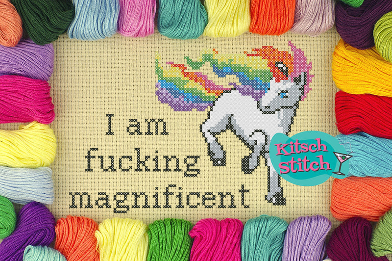 I Am F***ing Magnificent - Cross Stitch Pattern - Kitsch Stitch Studio