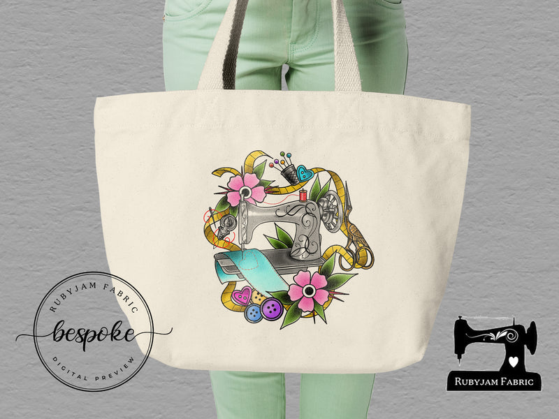 Vintage Sewing Machine Tote Bag Bespoke Rubyjam Fabric