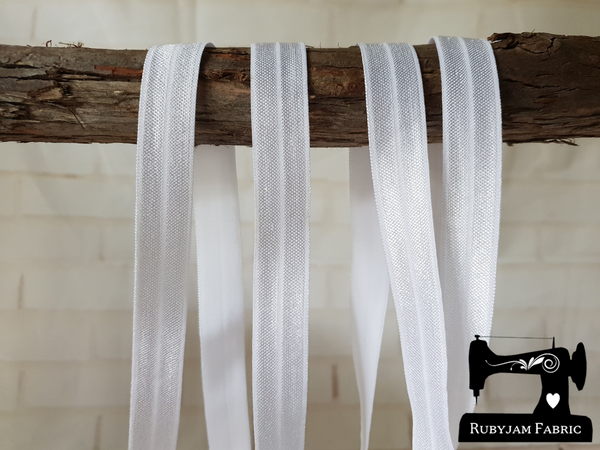 1M White - Solid - 5/8" (16mm) - Fold Over Elastic (FOE)