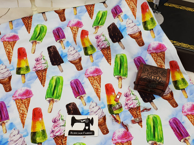 Ice Cream Parlour - cotton lycra - 150cm wide - clearance